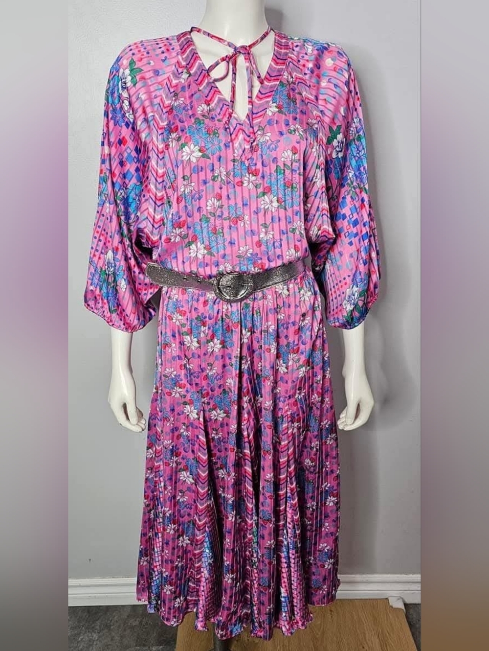 Vintage Diane Freis Pink Strawberry Print Dress